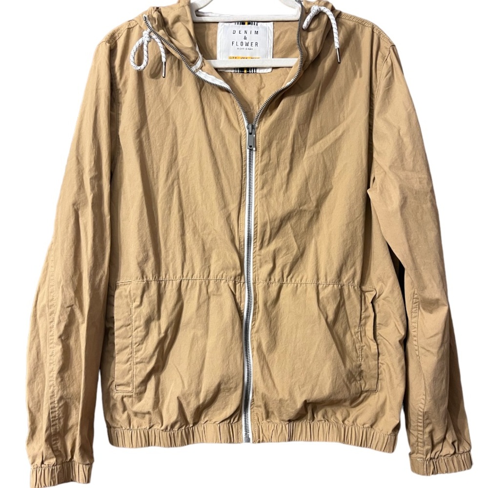 Denim & Flower Ricky Singh Jacket Mens Medium Full Zip Tan Khaki Lightweight